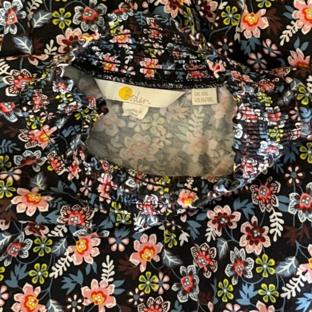 BODEN Floral Shift Dress Black Opulent Leaf Tie Waist Smocked 16 18 Tall Long - Picture 13 of 16